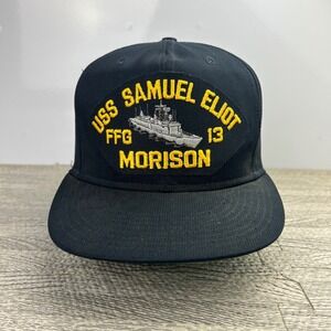 Vintage 80s USS Samuel Eliot Morison Hat Cap Snap Back Blue FFG 13 Military Ship